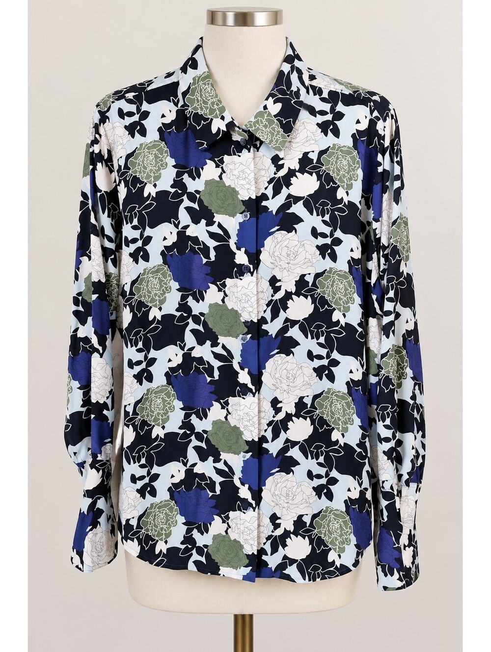Equipment Femme Women’s XL Floral Button-Down Blouse Blue Olive White